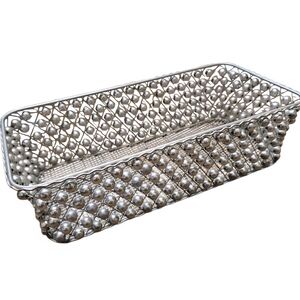 Silver Metal Beaded Rectangular Basket 9x6x3